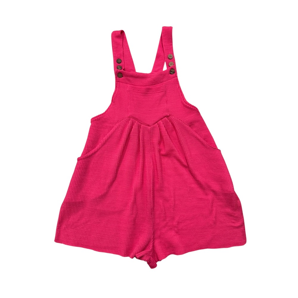 BiBi Womens Hot Pink Textured‎ Popcorn Knit Overall Romper Shorts Size Small